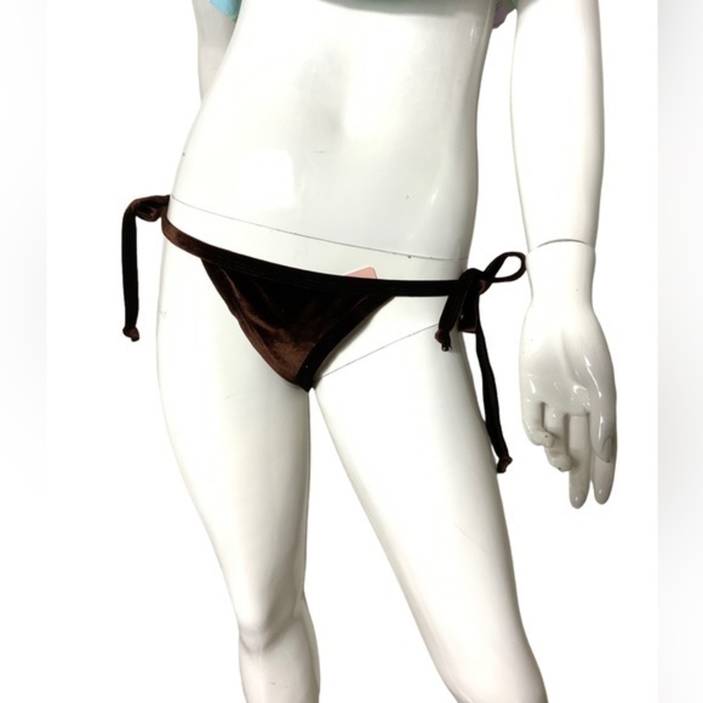 Chloe Rose sun soaked micro in brown velvet string bikini bottoms Large nwt boho